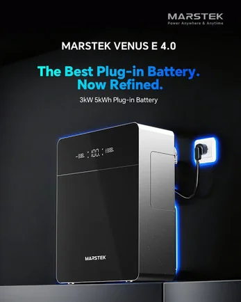 Brand Kit teaser: MARSTEK VENUS E 4.0, The Best Plug-in Battery. Now Refined. 3 kW 5 kWh Plug-in Battery