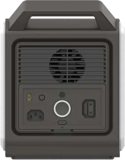 Gilid ng M1200 na may DC5525, car charger, PV input, AC input, overload protection at external battery port